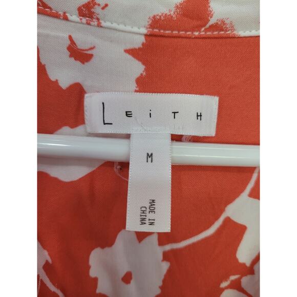 Leith Women's Orange Floral Button Up Top size Medium #16 - Picture 2 of 4